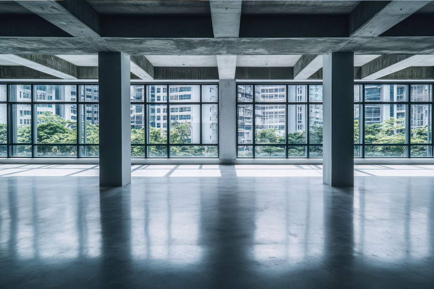 Inside an empty commercial office building